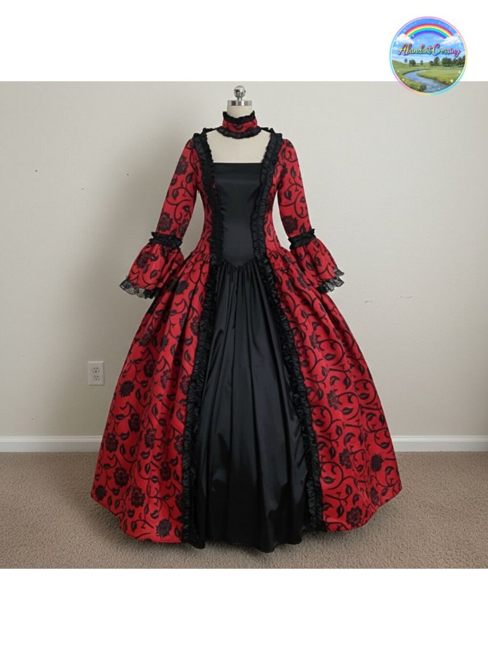 Victorian Rococo Maiden Costume Dress with Choker Polyester Satin